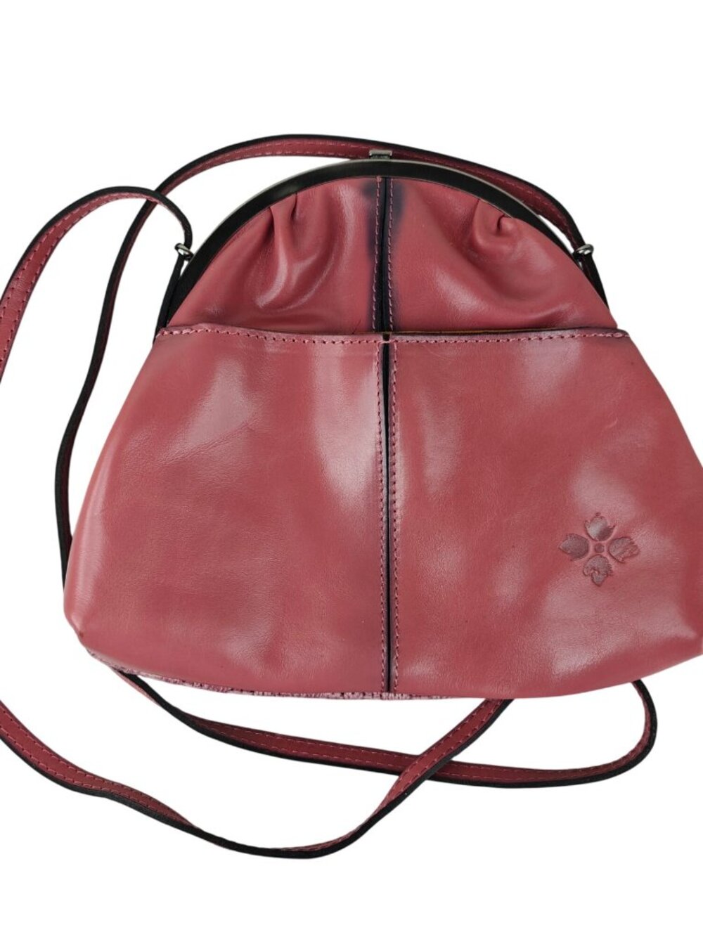 Patricia Nash Silvia Frame Leather & Knit Shoulder Bag Crossbody Purse Old Rose